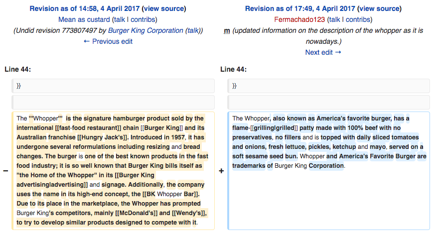 Burger King VS WIkipedia
